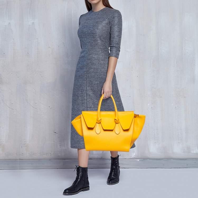 Pre Owned Celine Yellow Leather Small Tie Tote w/Pouch