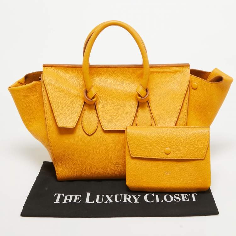 Pre Owned Celine Yellow Leather Small Tie Tote w/Pouch