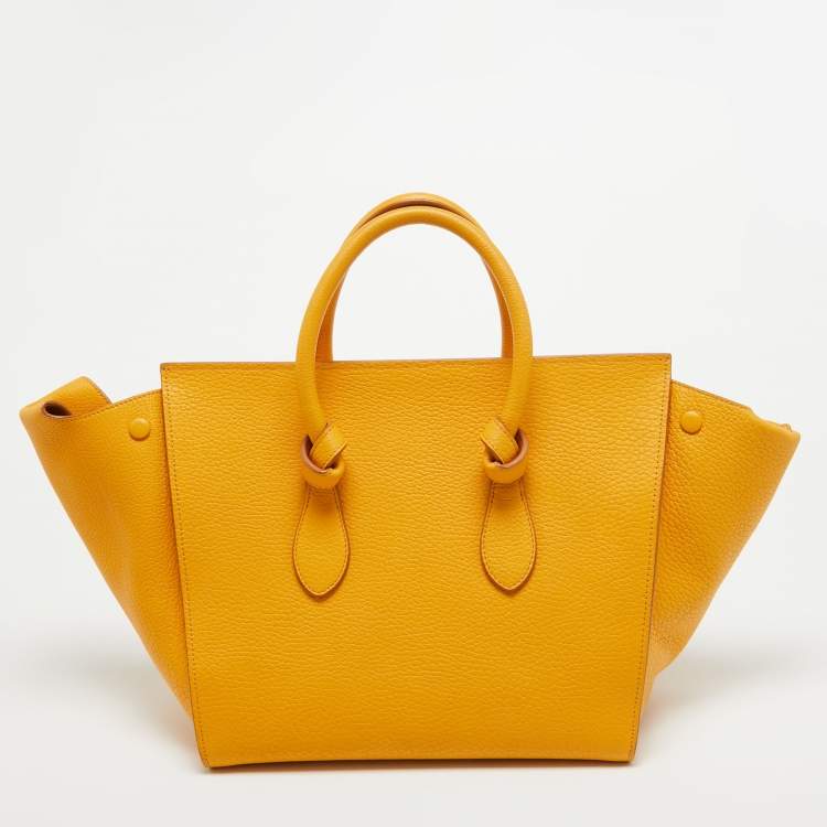 Pre Owned Celine Yellow Leather Small Tie Tote w/Pouch