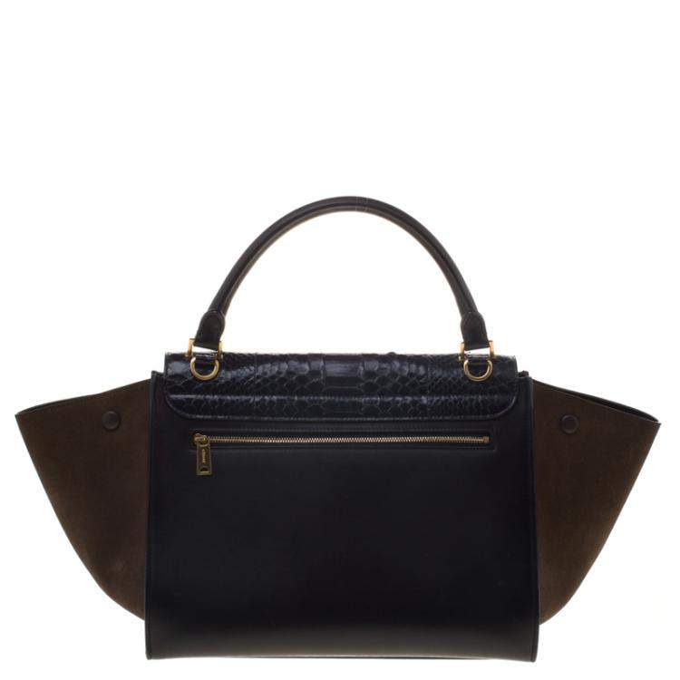 Pre Owned Celine Black/Brown Python/Leather and Suede Medium Trapeze Bag