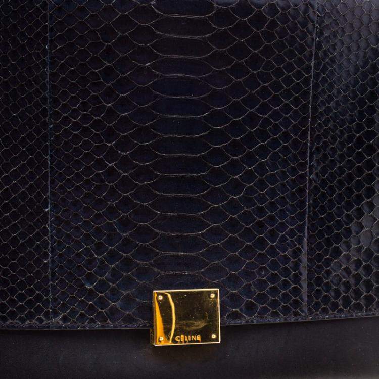 Pre Owned Celine Black/Brown Python/Leather and Suede Medium Trapeze Bag