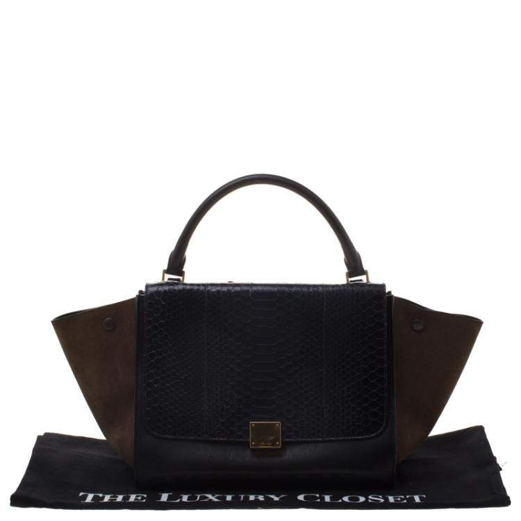 Pre Owned Celine Black/Brown Python/Leather and Suede Medium Trapeze Bag