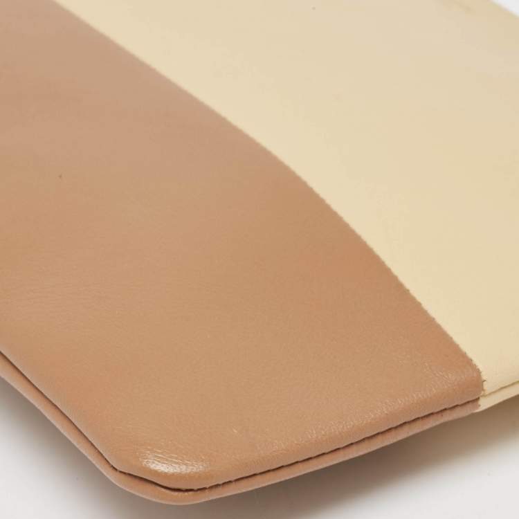Pre Owned Celine Beige/Brown Leather Color Block Zip Pouch