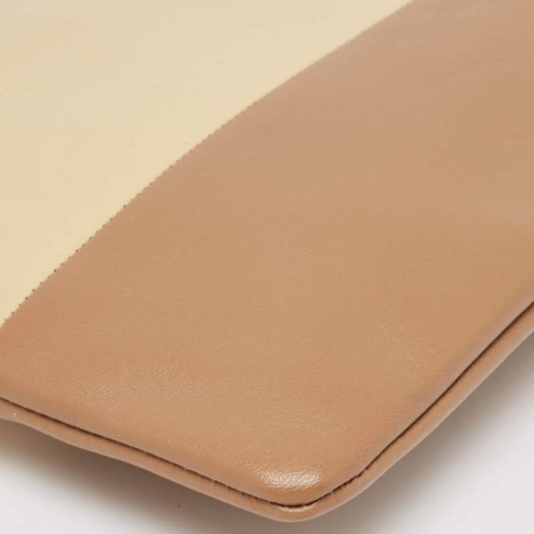 Pre Owned Celine Beige/Brown Leather Color Block Zip Pouch