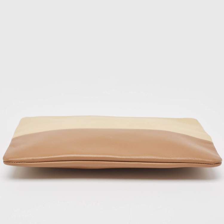 Pre Owned Celine Beige/Brown Leather Color Block Zip Pouch