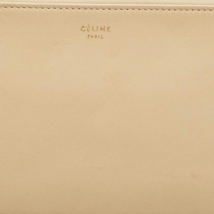 Pre Owned Celine Beige/Brown Leather Color Block Zip Pouch