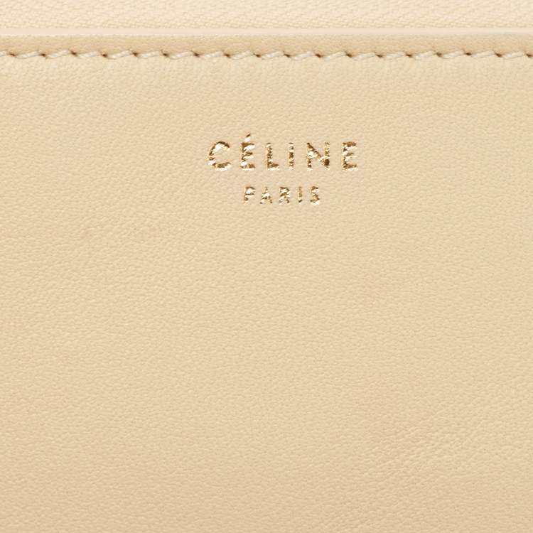 Pre Owned Celine Beige/Brown Leather Color Block Zip Pouch