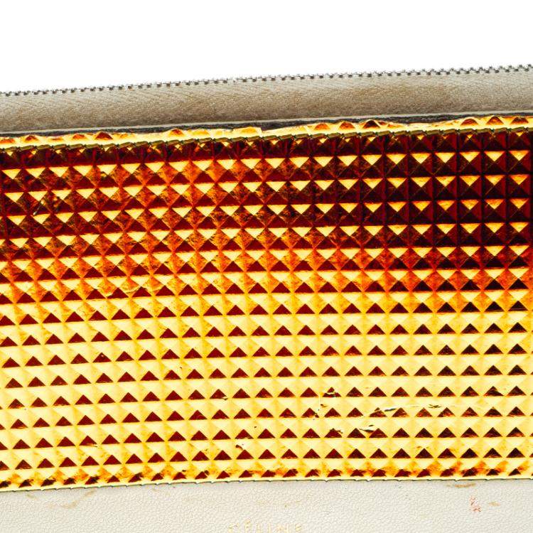 Pre Owned Celine Off White Leather Holographic Zip Up Wallet