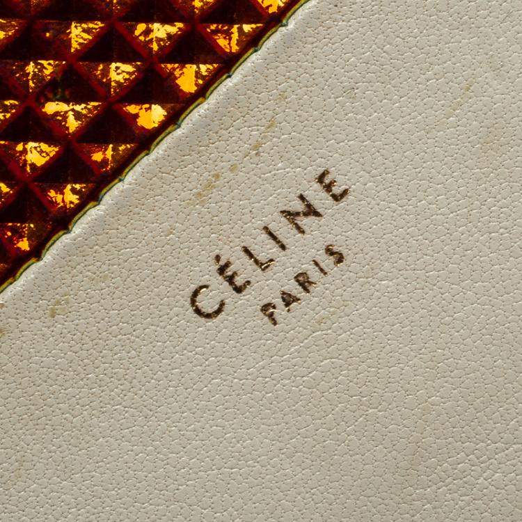 Pre Owned Celine Off White Leather Holographic Zip Up Wallet