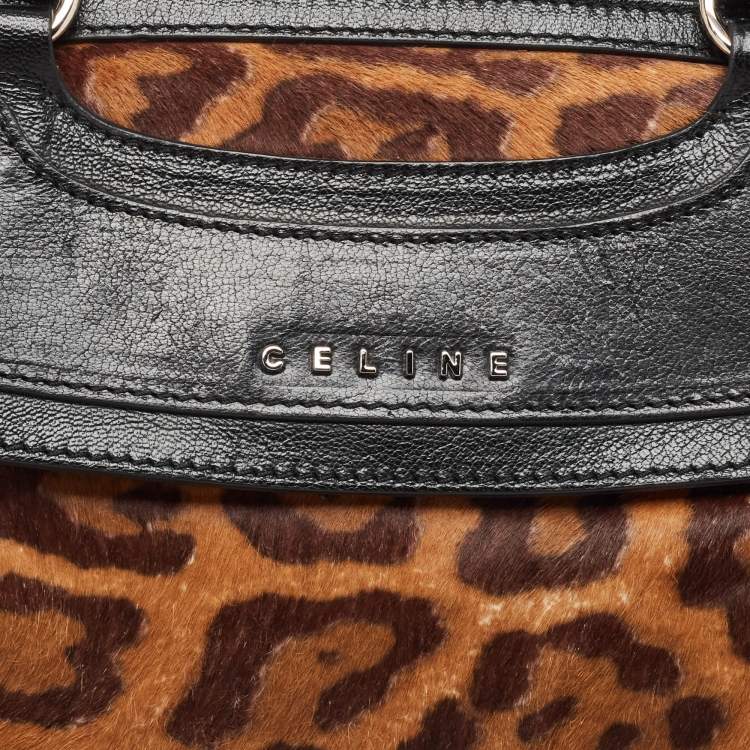 Pre Owned Celine Black/Brown Leopard Print Calf Hair and  Leather Boogie Satchel