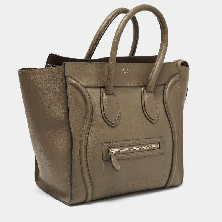 Pre Owned Celine Olive Green Leather Mini Luggage Tote