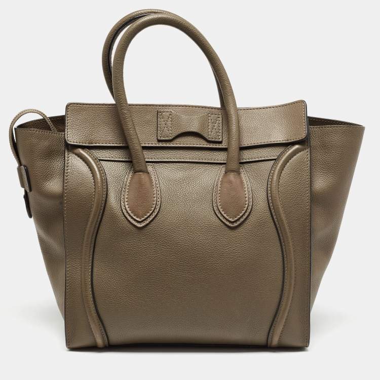 Pre Owned Celine Olive Green Leather Mini Luggage Tote