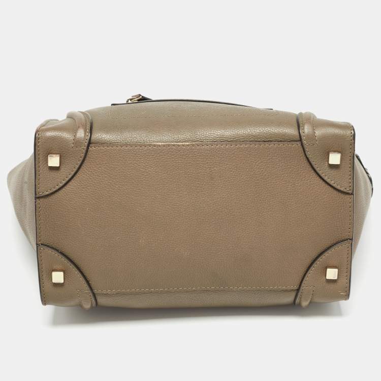 Pre Owned Celine Olive Green Leather Mini Luggage Tote