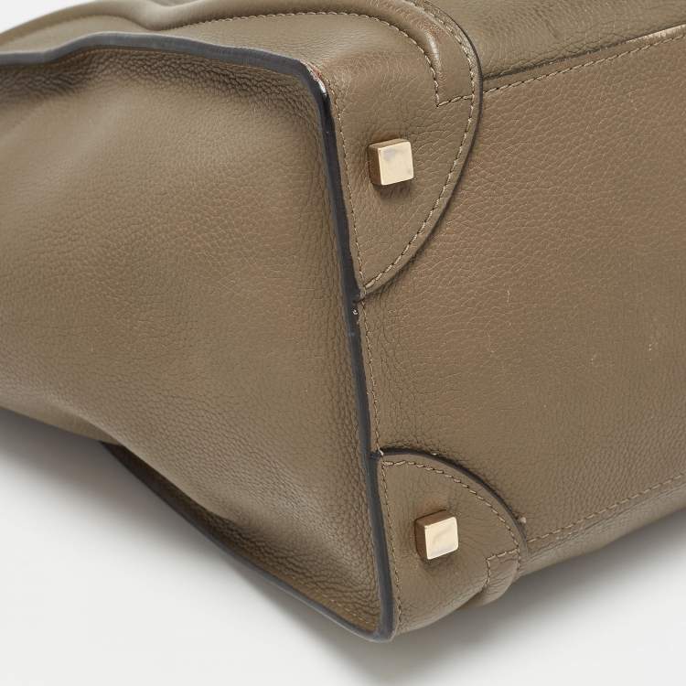 Pre Owned Celine Olive Green Leather Mini Luggage Tote