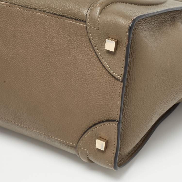 Pre Owned Celine Olive Green Leather Mini Luggage Tote