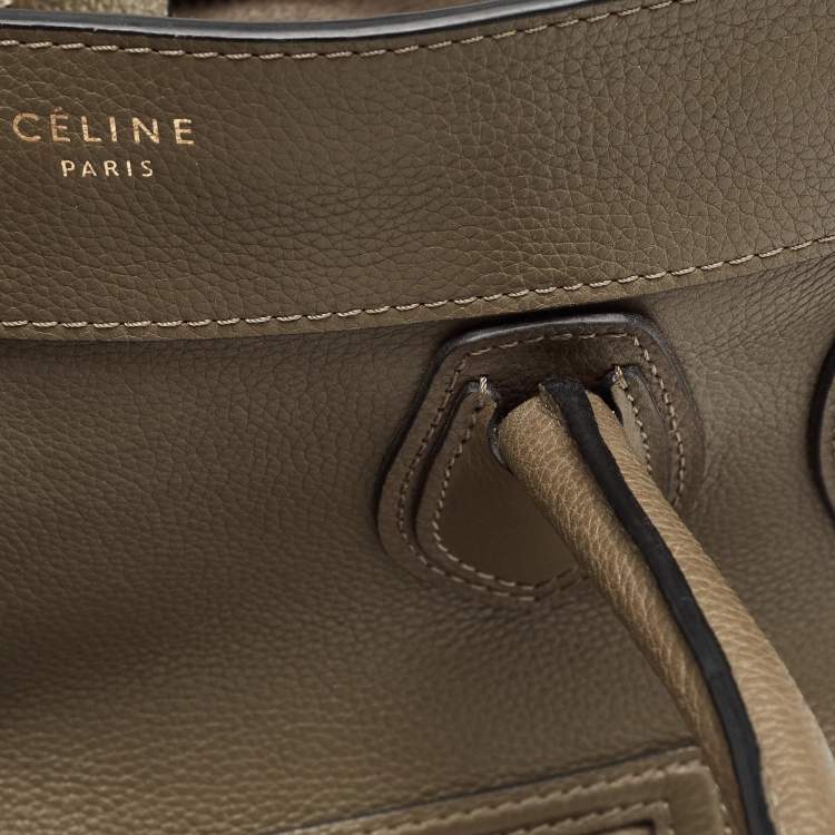 Pre Owned Celine Olive Green Leather Mini Luggage Tote