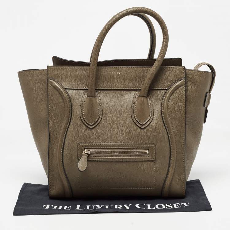 Pre Owned Celine Olive Green Leather Mini Luggage Tote