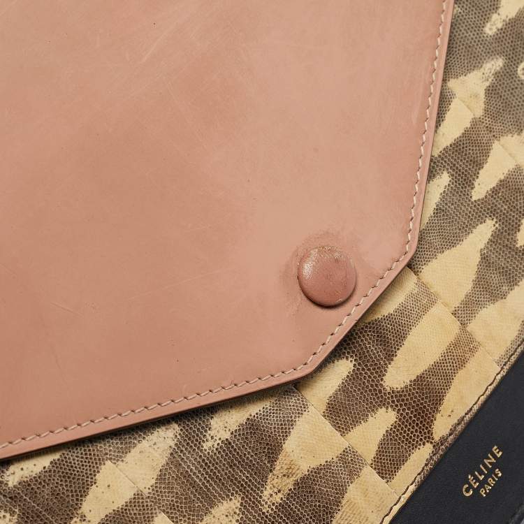 Pre Owned Celine Multicolor Leather and Karung Pocket Envelope Shoulder Bag