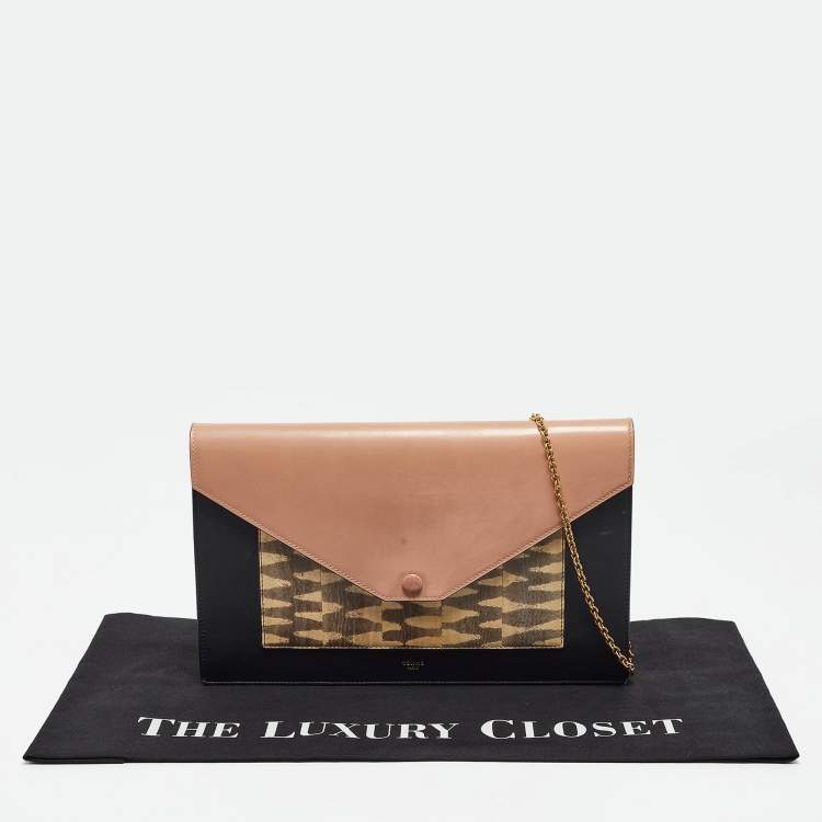 Pre Owned Celine Multicolor Leather and Karung Pocket Envelope Shoulder Bag