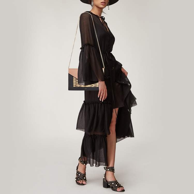 Pre Owned Celine Multicolor Leather and Karung Pocket Envelope Shoulder Bag