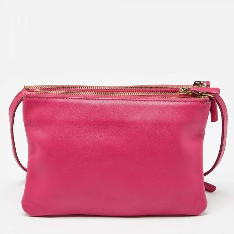 Pre Owned Celine Pink Leather Small Trio Crossbody Bag 