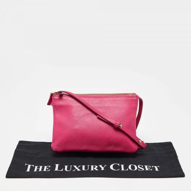 Pre Owned Celine Pink Leather Small Trio Crossbody Bag 