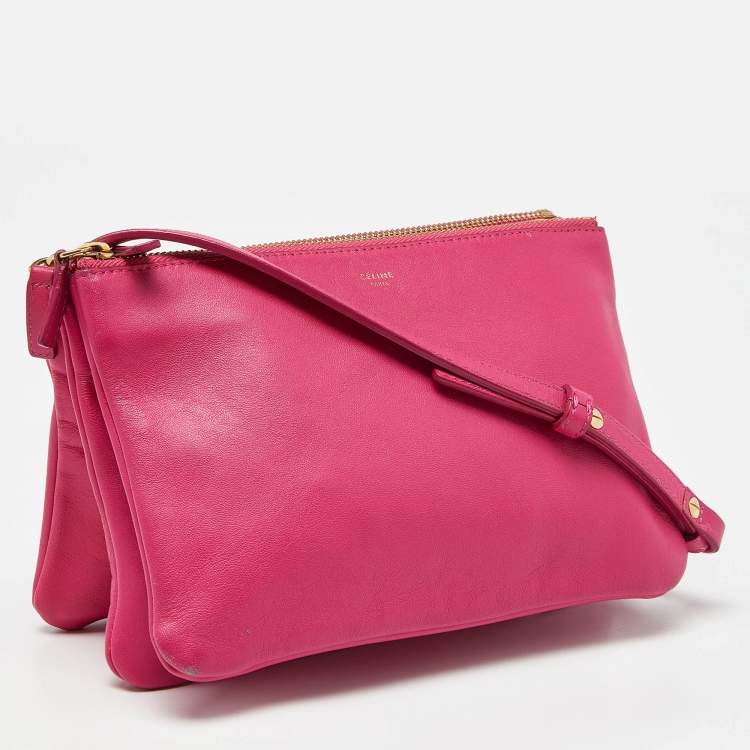 Pre Owned Celine Pink Leather Small Trio Crossbody Bag 
