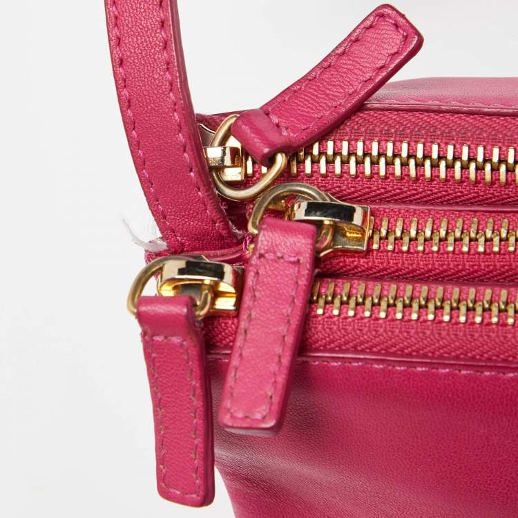 Pre Owned Celine Pink Leather Small Trio Crossbody Bag 