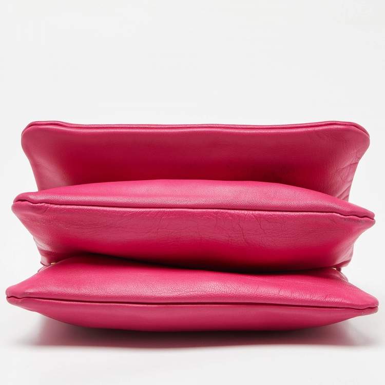 Pre Owned Celine Pink Leather Small Trio Crossbody Bag 