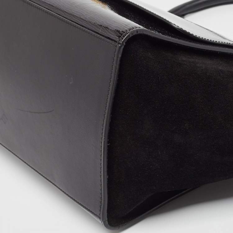 Pre Owned Celine Black Patent Leather and Suede Medium Trapeze Bag