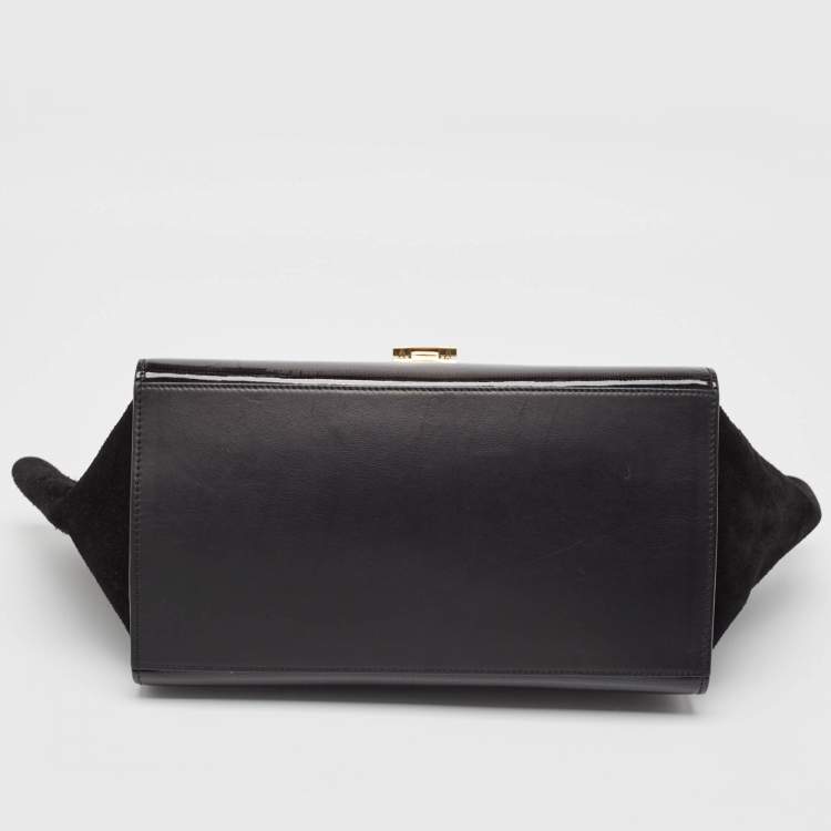 Pre Owned Celine Black Patent Leather and Suede Medium Trapeze Bag
