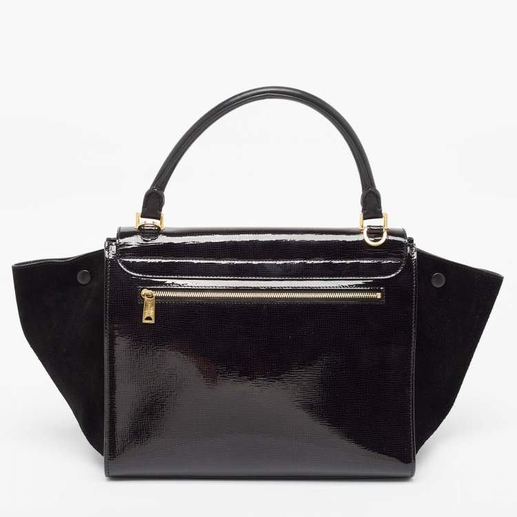 Pre Owned Celine Black Patent Leather and Suede Medium Trapeze Bag