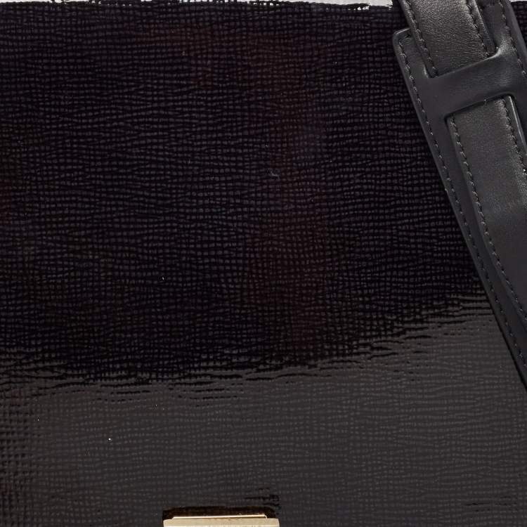 Pre Owned Celine Black Patent Leather and Suede Medium Trapeze Bag