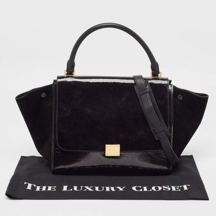 Pre Owned Celine Black Patent Leather and Suede Medium Trapeze Bag