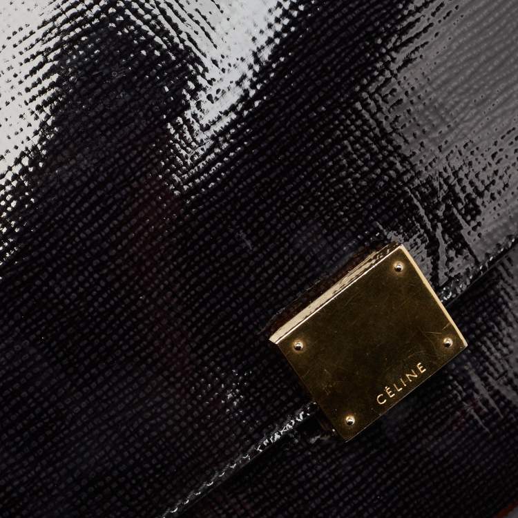 Pre Owned Celine Black Patent Leather and Suede Medium Trapeze Bag