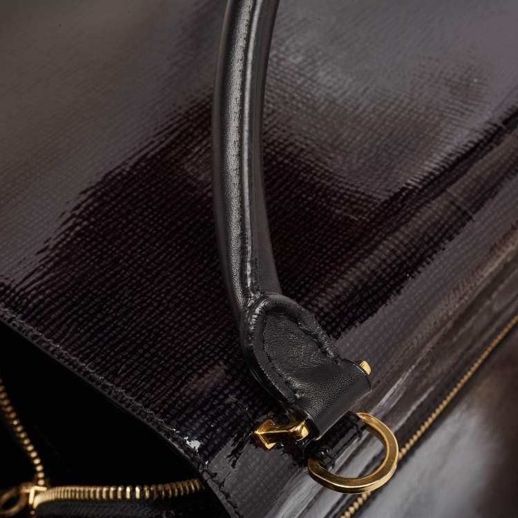 Pre Owned Celine Black Patent Leather and Suede Medium Trapeze Bag