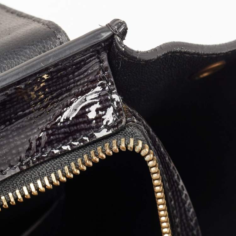 Pre Owned Celine Black Patent Leather and Suede Medium Trapeze Bag