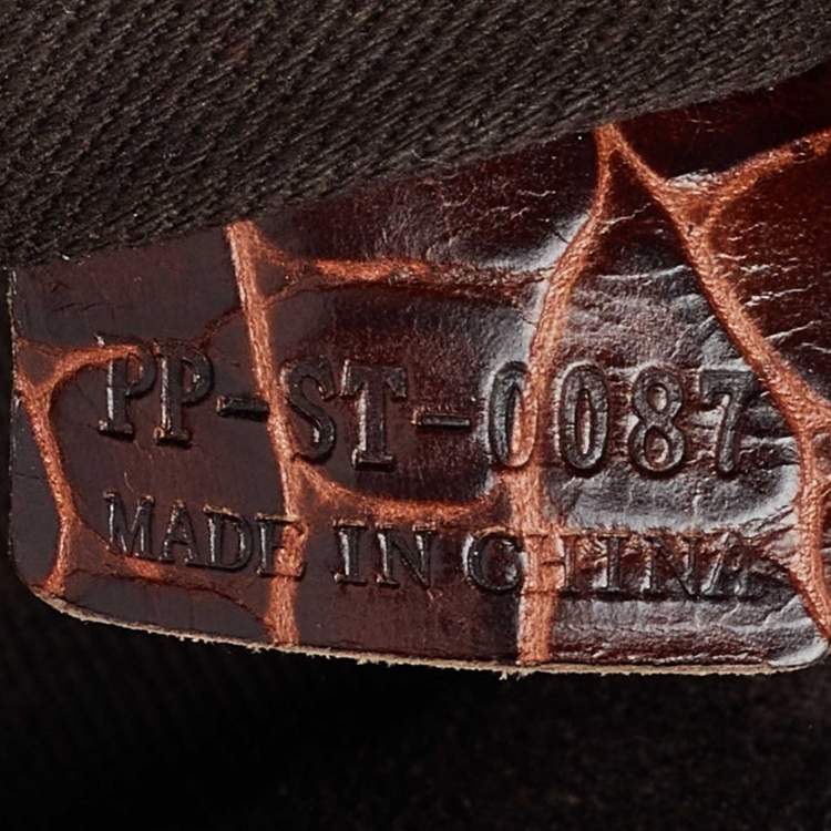 Pre Owned Celine Dark Brown Macadam Fabric and Croc Embossed Leather Bittersweet Hobo