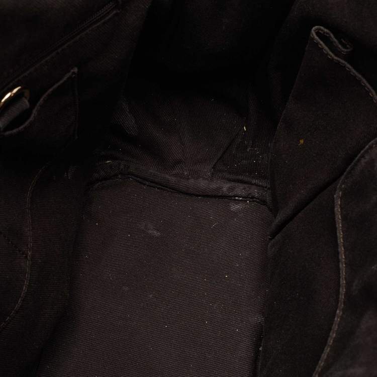 Pre Owned Celine Dark Brown Macadam Fabric and Croc Embossed Leather Bittersweet Hobo