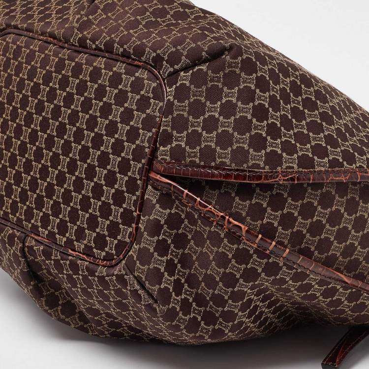 Pre Owned Celine Dark Brown Macadam Fabric and Croc Embossed Leather Bittersweet Hobo