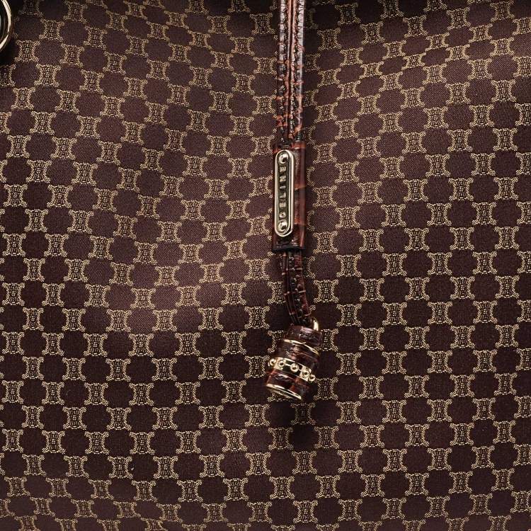 Pre Owned Celine Dark Brown Macadam Fabric and Croc Embossed Leather Bittersweet Hobo