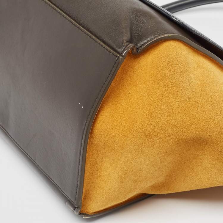 Pre Owned Celine Tricolor Leather and Suede Medium Trapeze Top Handle Bag