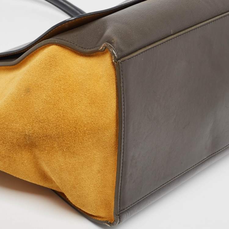 Pre Owned Celine Tricolor Leather and Suede Medium Trapeze Top Handle Bag
