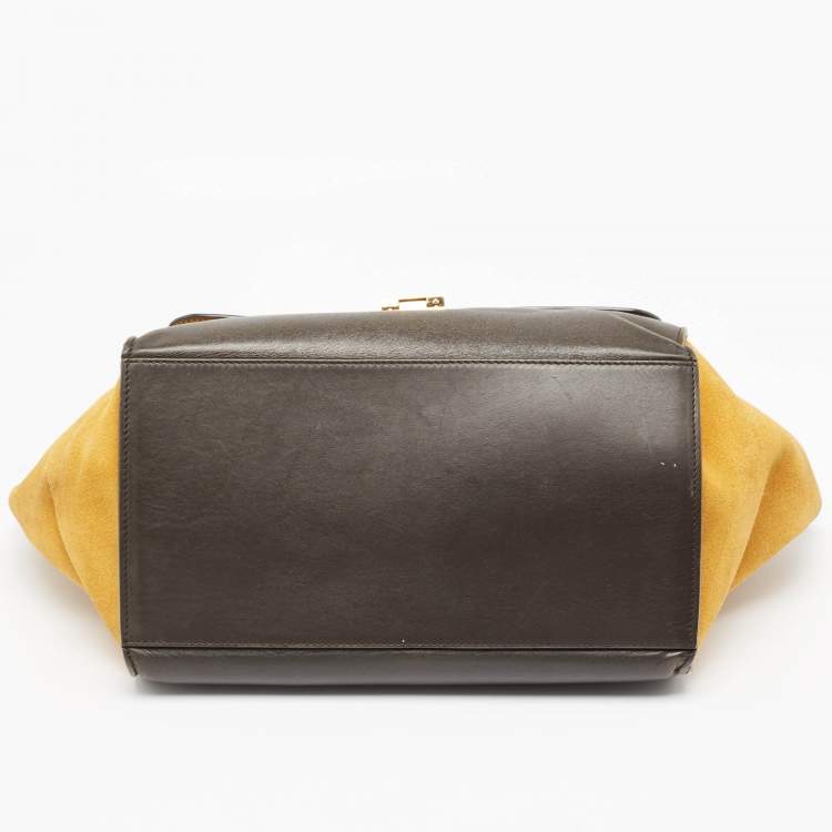 Pre Owned Celine Tricolor Leather and Suede Medium Trapeze Top Handle Bag