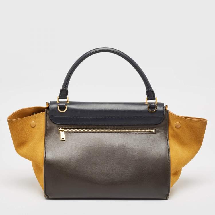 Pre Owned Celine Tricolor Leather and Suede Medium Trapeze Top Handle Bag