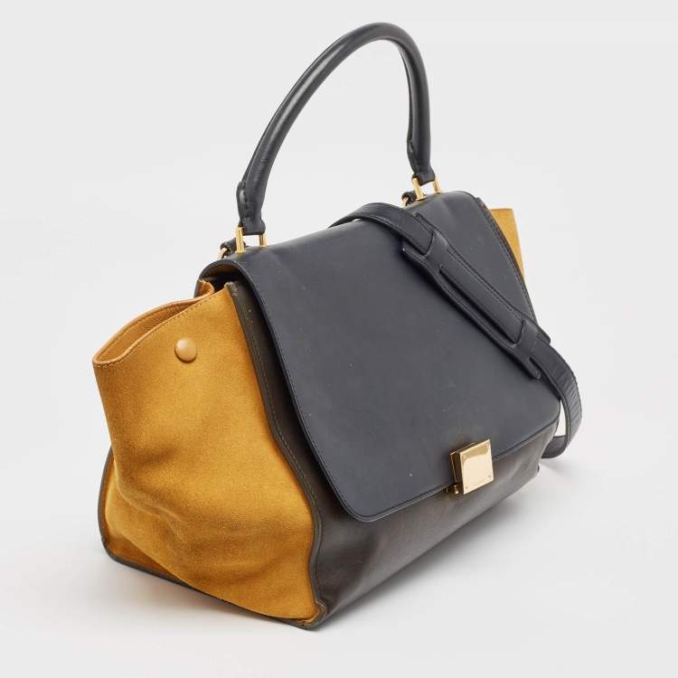 Pre Owned Celine Tricolor Leather and Suede Medium Trapeze Top Handle Bag