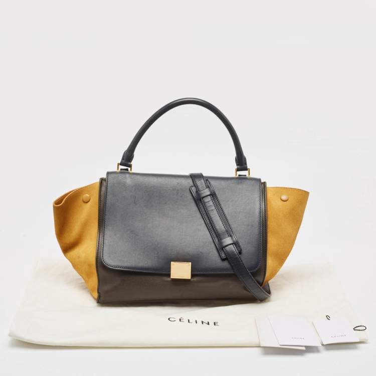 Pre Owned Celine Tricolor Leather and Suede Medium Trapeze Top Handle Bag