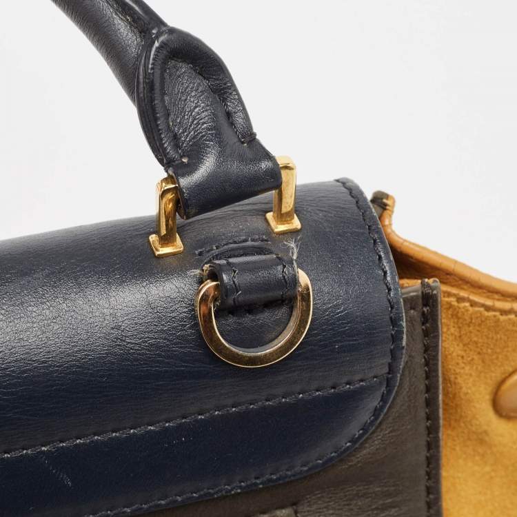 Pre Owned Celine Tricolor Leather and Suede Medium Trapeze Top Handle Bag