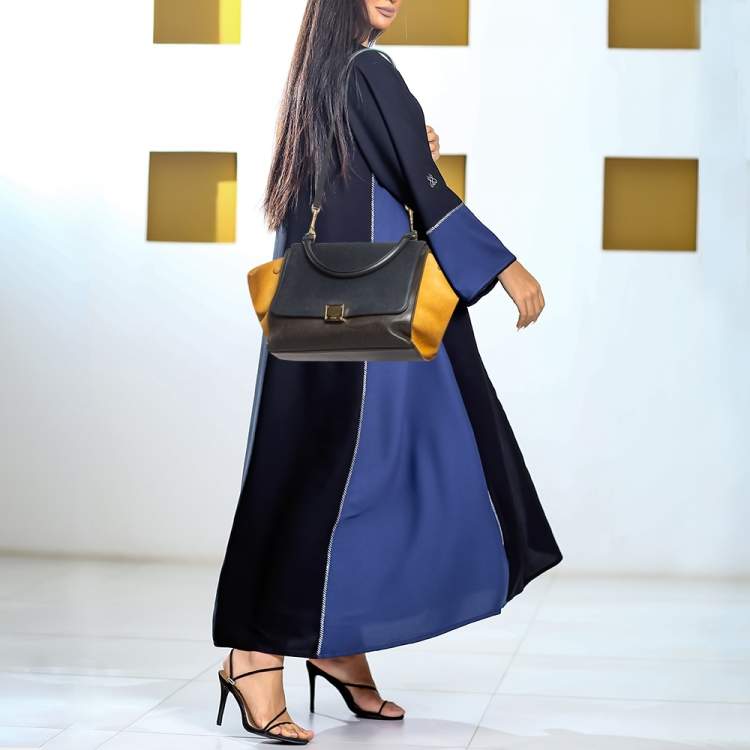 Pre Owned Celine Tricolor Leather and Suede Medium Trapeze Top Handle Bag