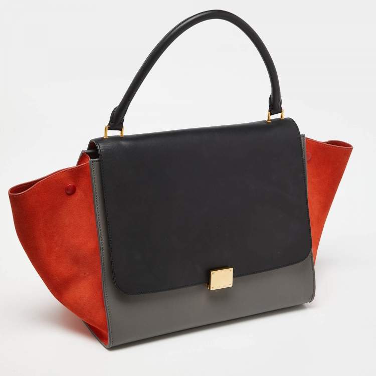 Pre Owned Celine Tricolor Leather and Suede Large Trapeze Bag